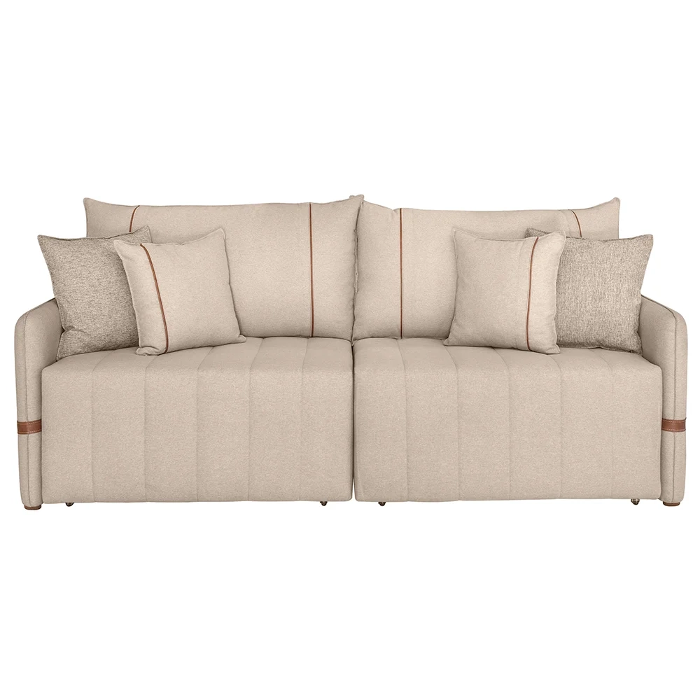 Sofá Cama Retrátil 220cm Essence D05 Linho Bege/Camel - Mpozenato
