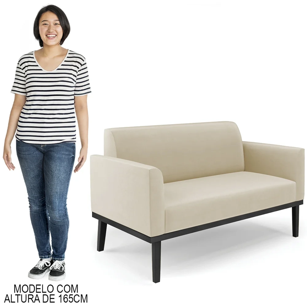 Sofá Namoradeira Base Madeira Preto Maressa Suede Bege - Ibiza