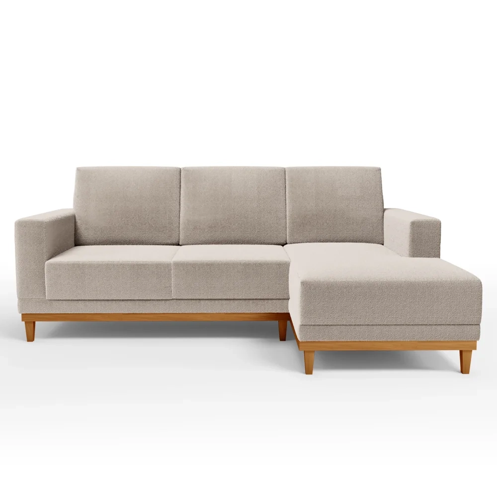 Sofá Living 200cm 3 Lugares Com Chaise Direito Kayrós D05 Boucle Bege - Mpozenato