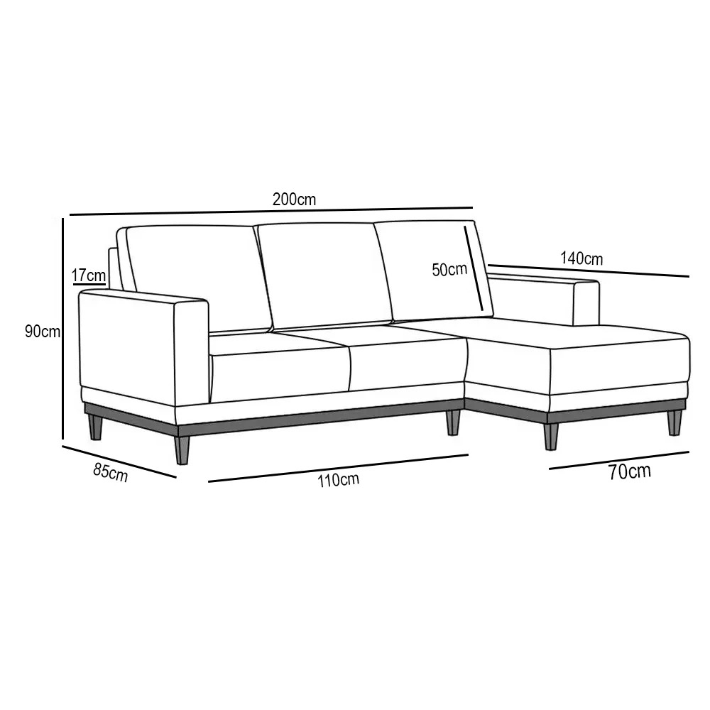 Sofá Living 200cm 3 Lugares Com Chaise Direito Kayrós D05 Boucle Bege - Mpozenato