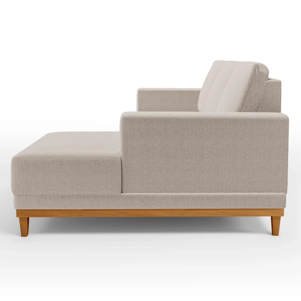 Sofá Living 200cm 3 Lugares Com Chaise Direito Kayrós D05 Boucle Bege - Mpozenato