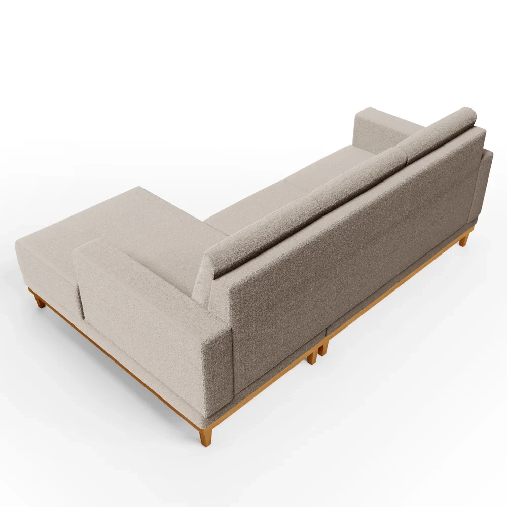 Sofá Living 200cm 3 Lugares Com Chaise Direito Kayrós D05 Boucle Bege - Mpozenato