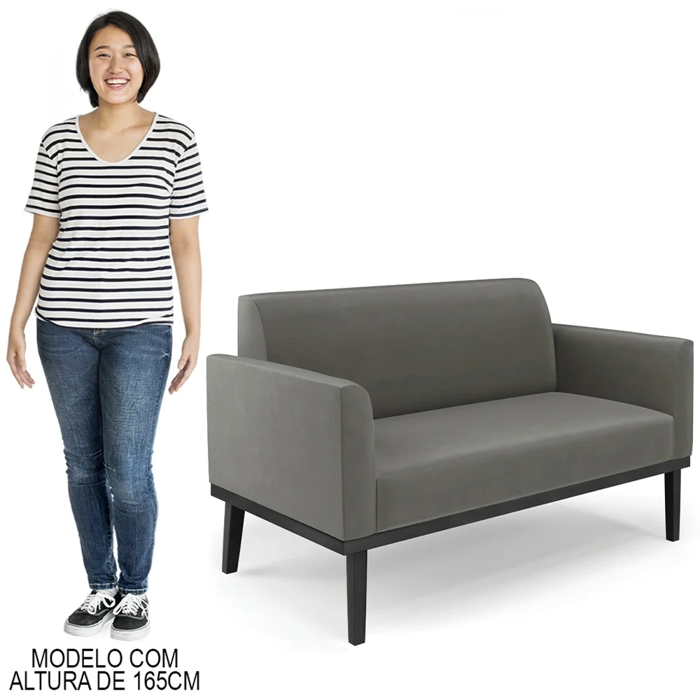 Sofá Namoradeira Base Madeira Preto Maressa Suede Grafite - Ibiza