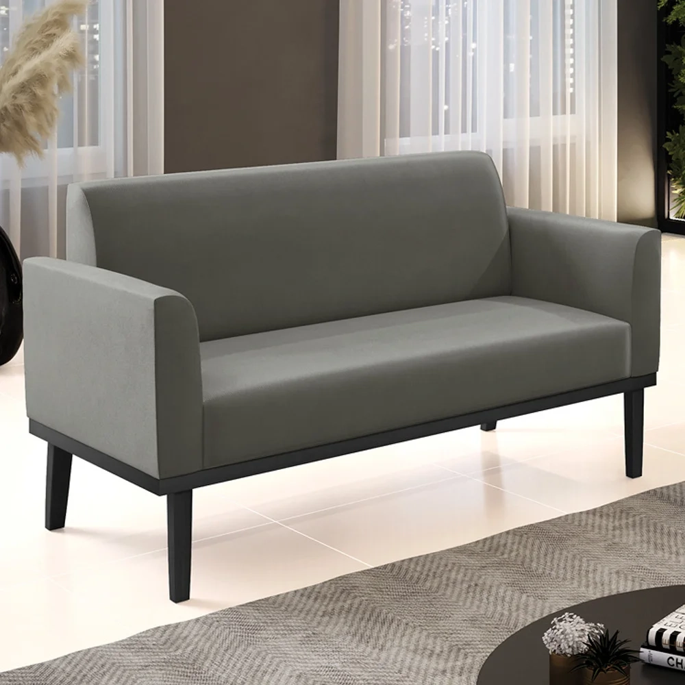 Sofá Namoradeira Base Madeira Preto Maressa Suede Grafite - Ibiza