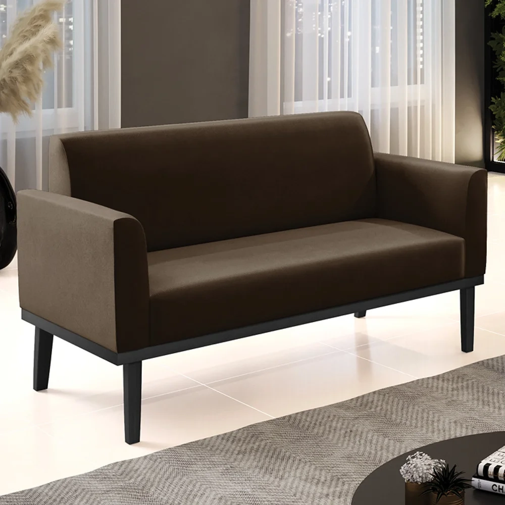 Sofá Namoradeira Base Madeira Preto Maressa Suede Marrom - Ibiza