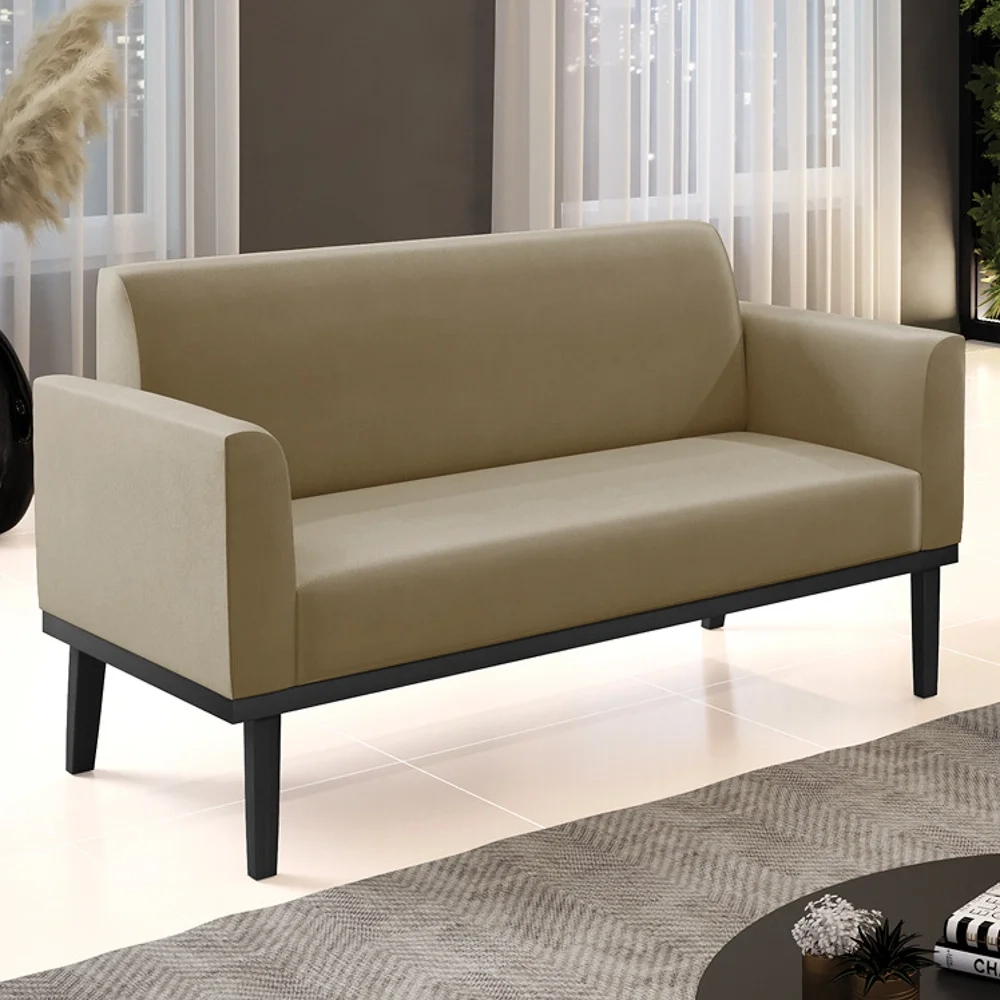 Sofá Namoradeira Base Madeira Preto Maressa Suede Marrom RT - Ibiza