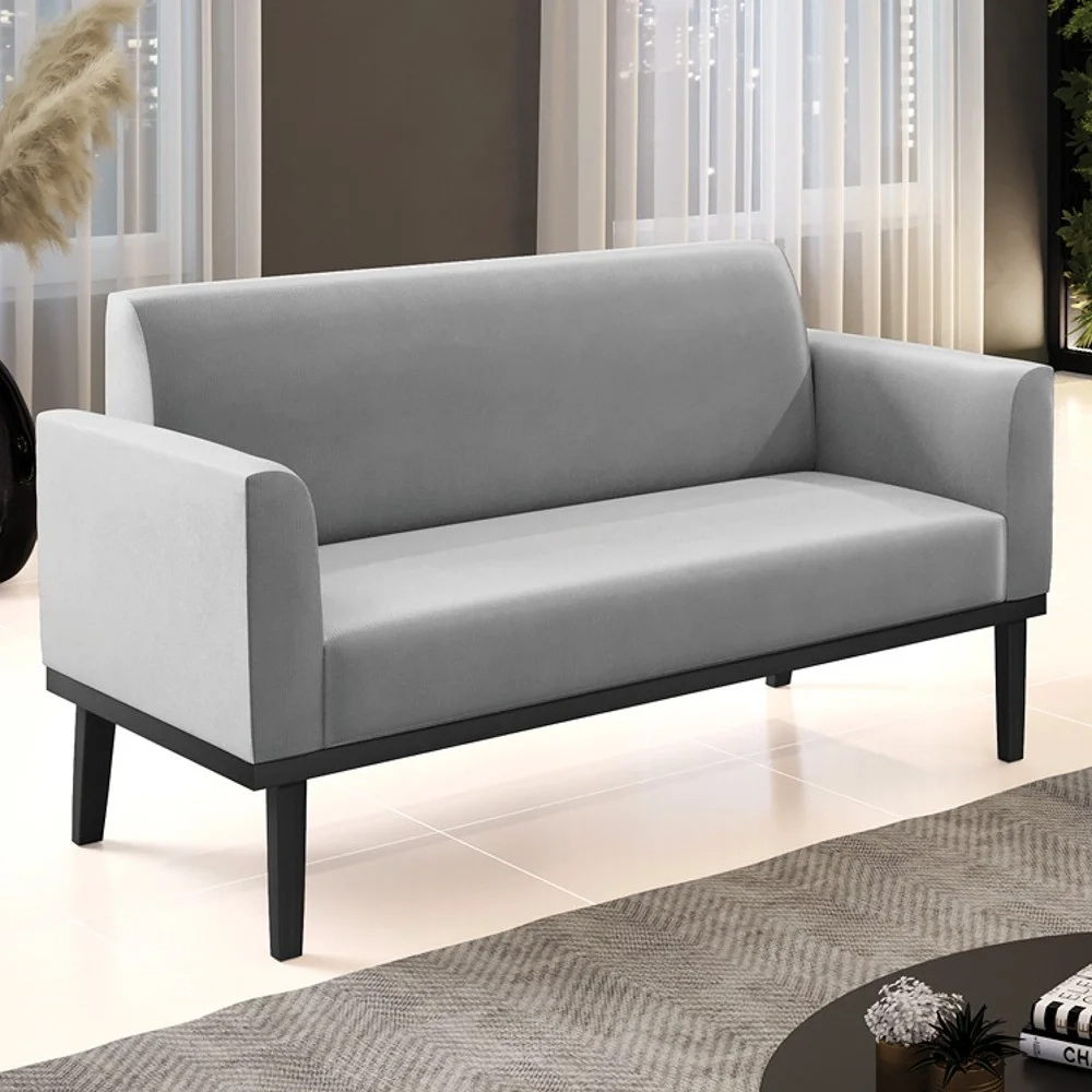 Sofá Namoradeira Base Madeira Preto Maressa Suede Cinza - Ibiza