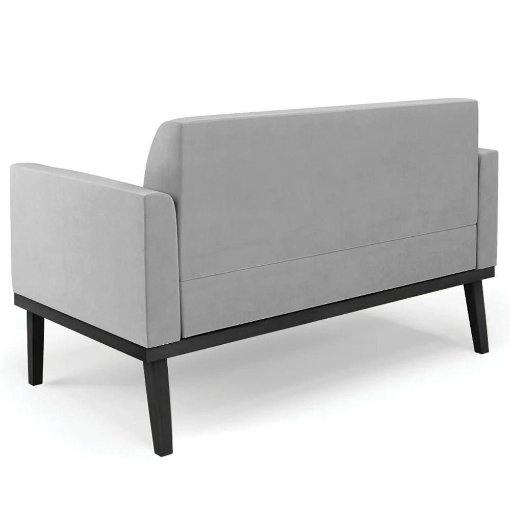 Sofá Namoradeira Base Madeira Preto Maressa Suede Cinza - Ibiza