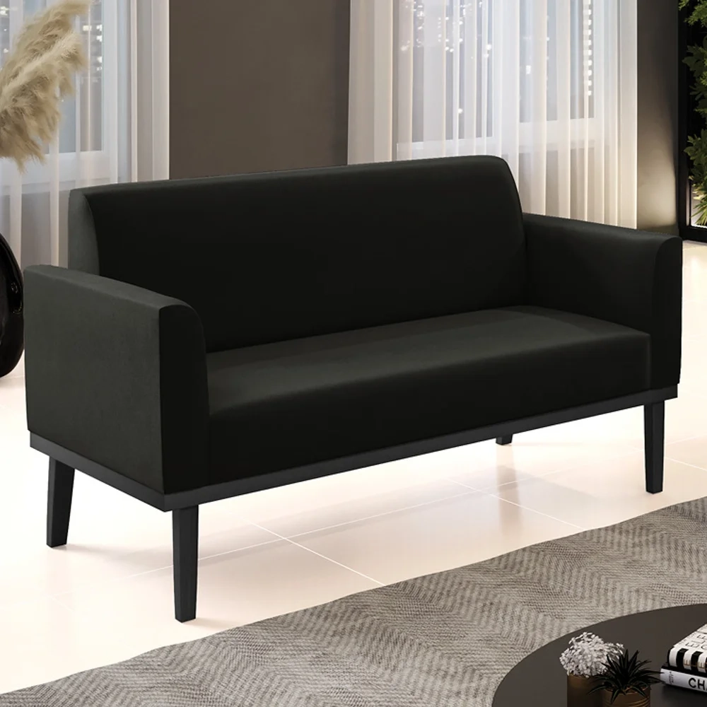 Sofá Namoradeira Base Madeira Preto Maressa Suede Preto - Ibiza