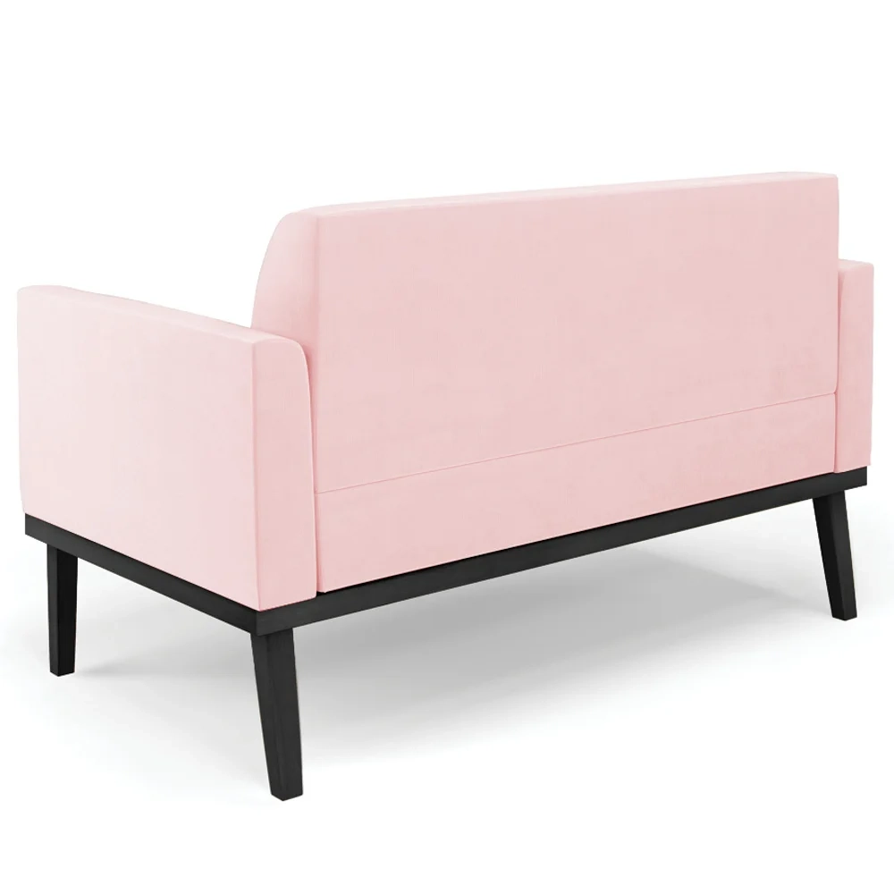 Sofá Namoradeira Base Madeira Preto Maressa Suede Rosa Bebê - Ibiza