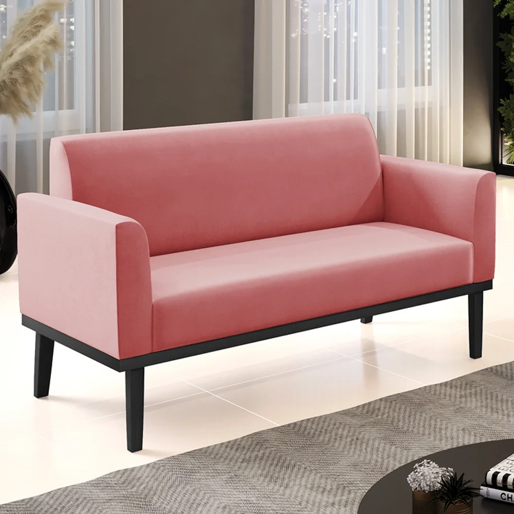 Sofá Namoradeira Base Madeira Preto Maressa Suede Rosê - Ibiza