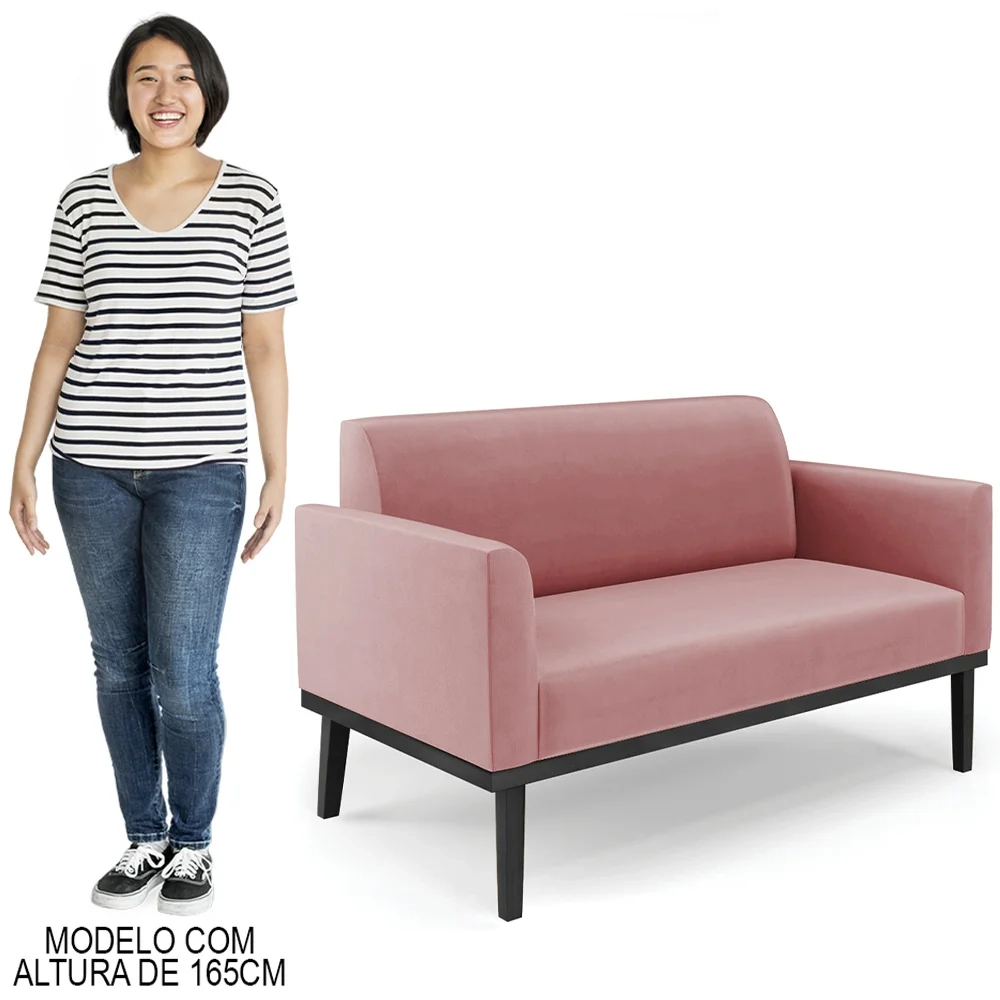Sofá Namoradeira Base Madeira Preto Maressa Suede Rosê - Ibiza