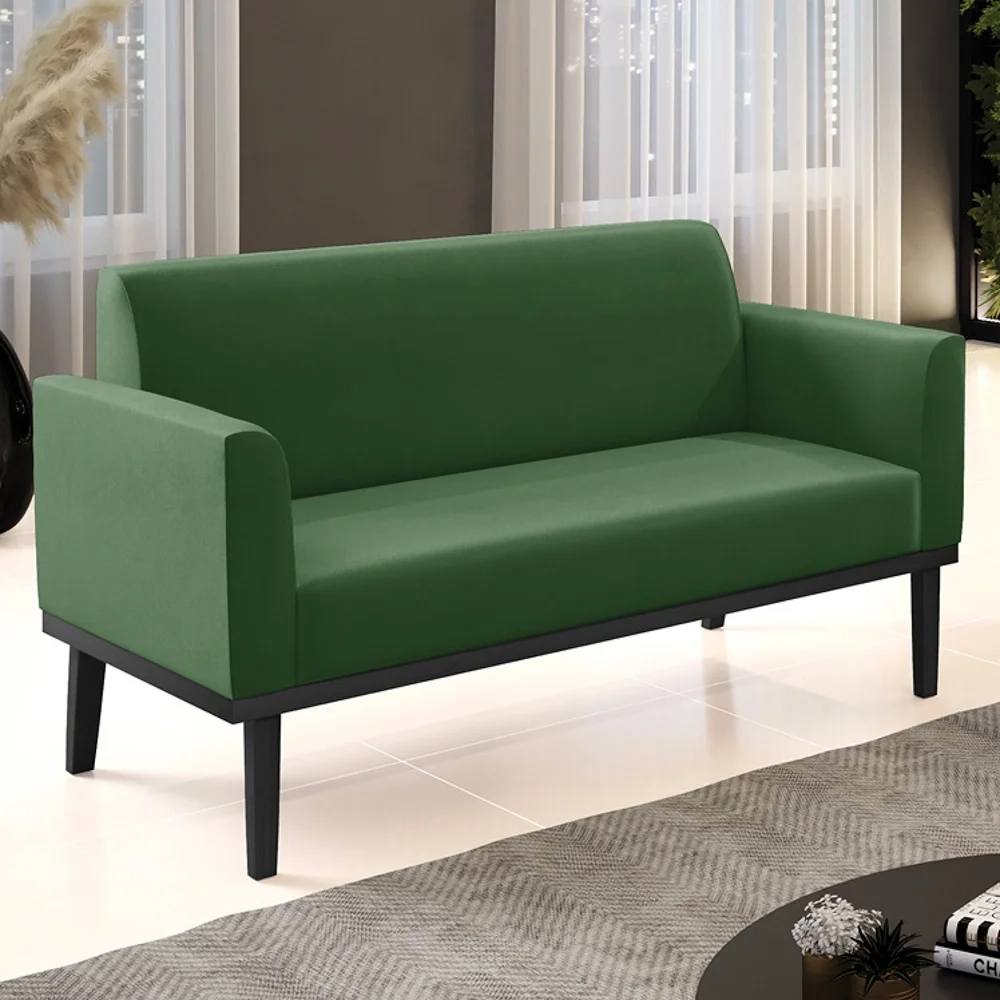 Sofá Namoradeira Base Madeira Preto Maressa Suede Verde - Ibiza