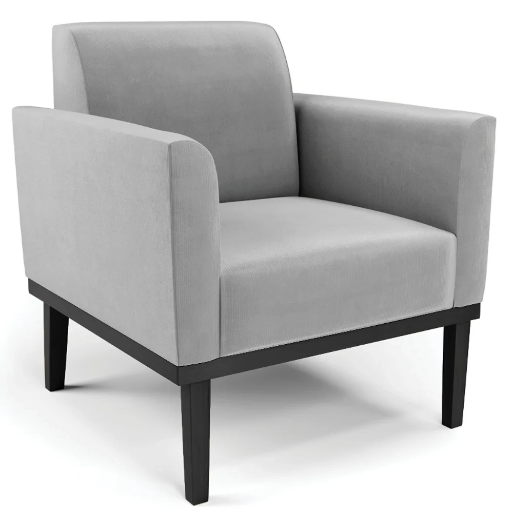 Sofá Namoradeira e 2 Poltronas Base Madeira Preto Maressa Suede Cinza - Ibiza