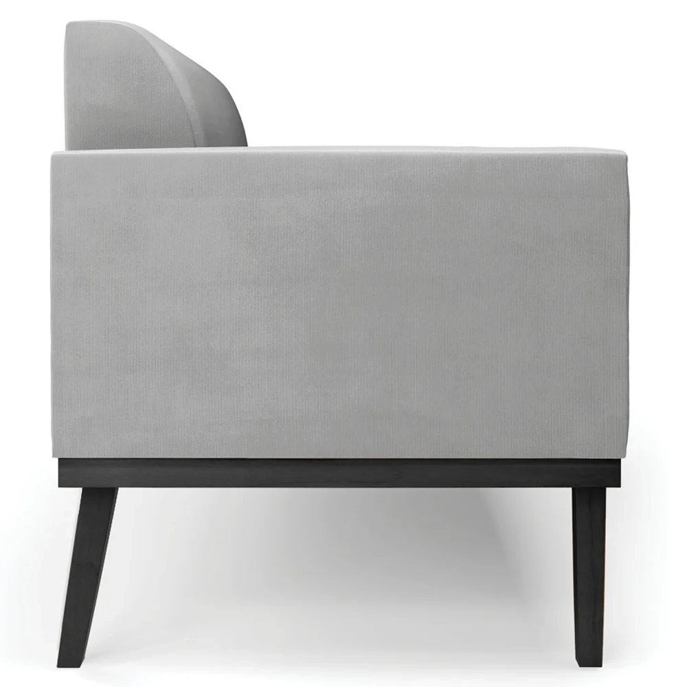 Sofá Namoradeira e 2 Poltronas Base Madeira Preto Maressa Suede Cinza - Ibiza