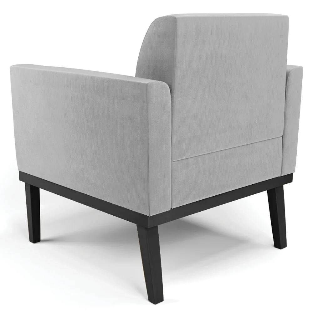 Sofá Namoradeira e 2 Poltronas Base Madeira Preto Maressa Suede Cinza - Ibiza