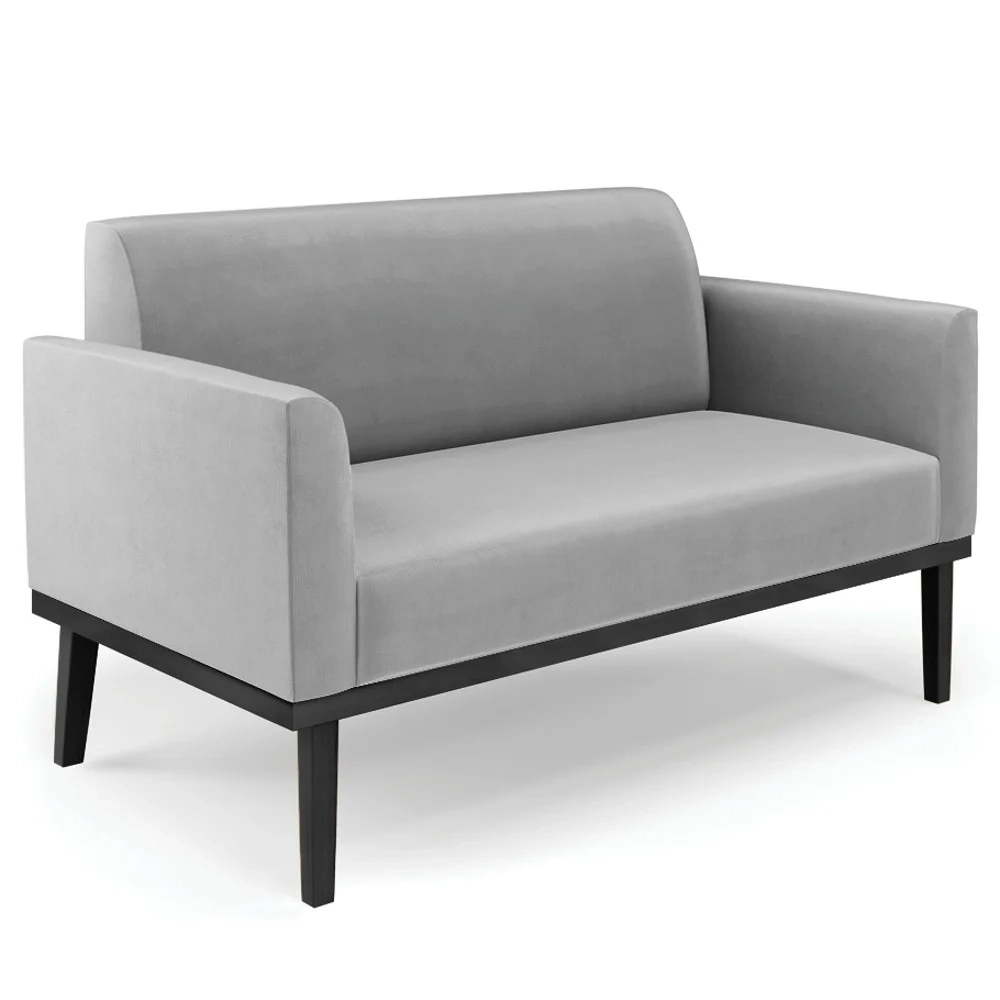 Sofá Namoradeira e 2 Poltronas Base Madeira Preto Maressa Suede Cinza - Ibiza