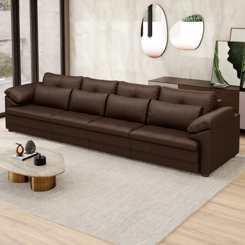 Sofá Retrátil 4 Lugares Para Sala 379cm Dijon Couro Caramelo S07 - Mpozenato