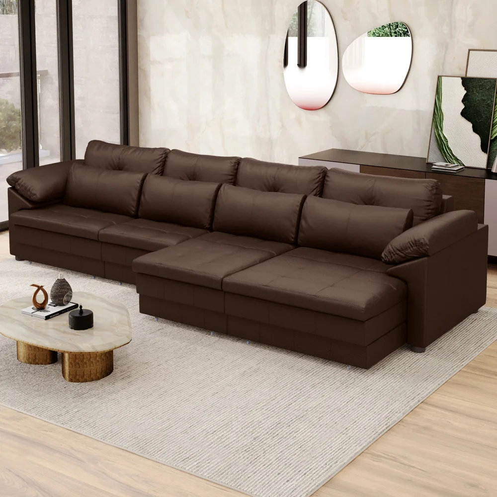 Sofá Retrátil 4 Lugares Para Sala 379cm Dijon Couro Caramelo S07 - Mpozenato