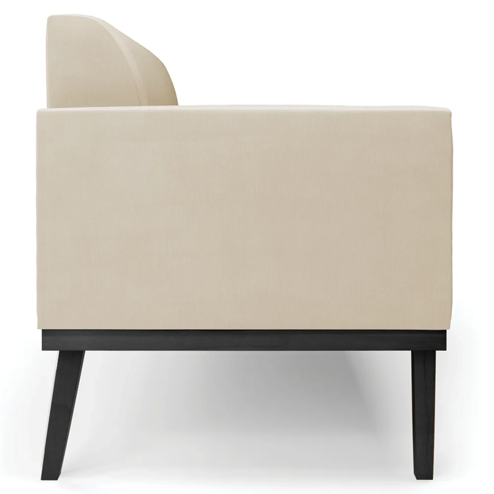 Sofá Namoradeira e 2 Poltronas Base Madeira Preto Maressa Suede Bege - Ibiza