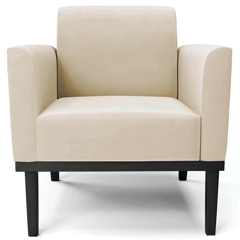 Sofá Namoradeira e 2 Poltronas Base Madeira Preto Maressa Suede Bege - Ibiza