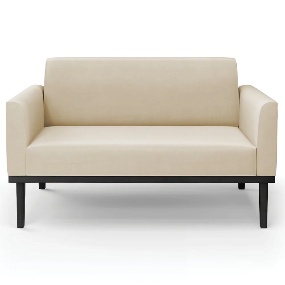 Sofá Namoradeira e 2 Poltronas Base Madeira Preto Maressa Suede Bege - Ibiza