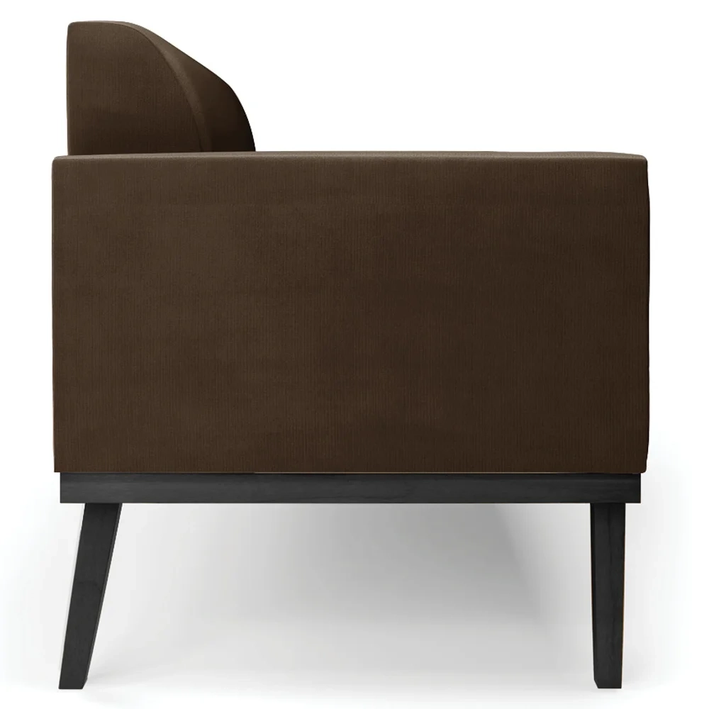 Sofá Namoradeira e 2 Poltronas Base Madeira Preto Maressa Suede Marrom - Ibiza