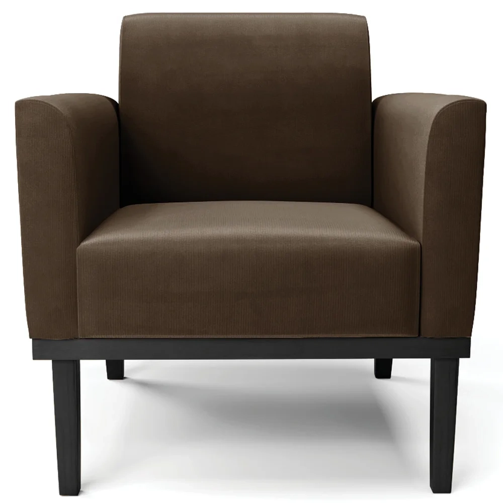 Sofá Namoradeira e 2 Poltronas Base Madeira Preto Maressa Suede Marrom - Ibiza