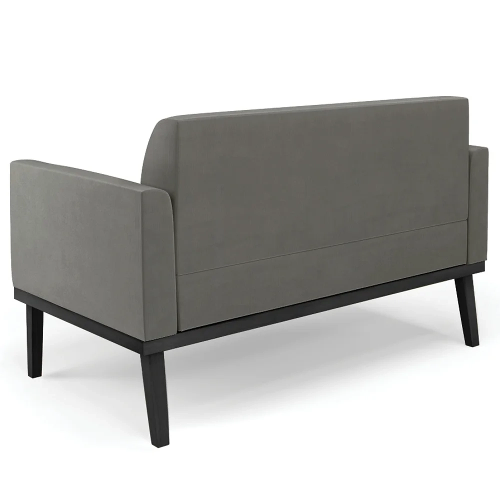 Sofá Namoradeira e 2 Poltronas Base Madeira Preto Maressa Suede Grafite - Ibiza