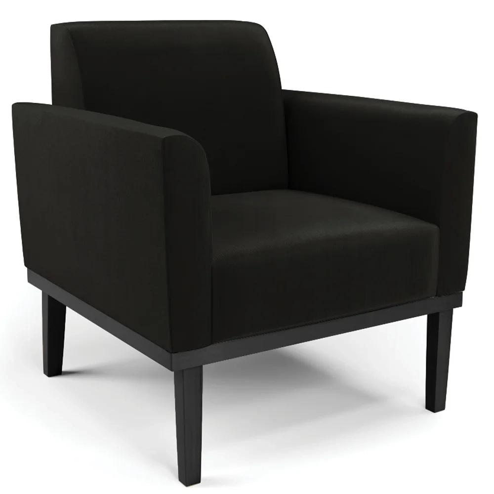 Sofá Namoradeira e 2 Poltronas Base Madeira Preto Maressa Suede Preto - Ibiza