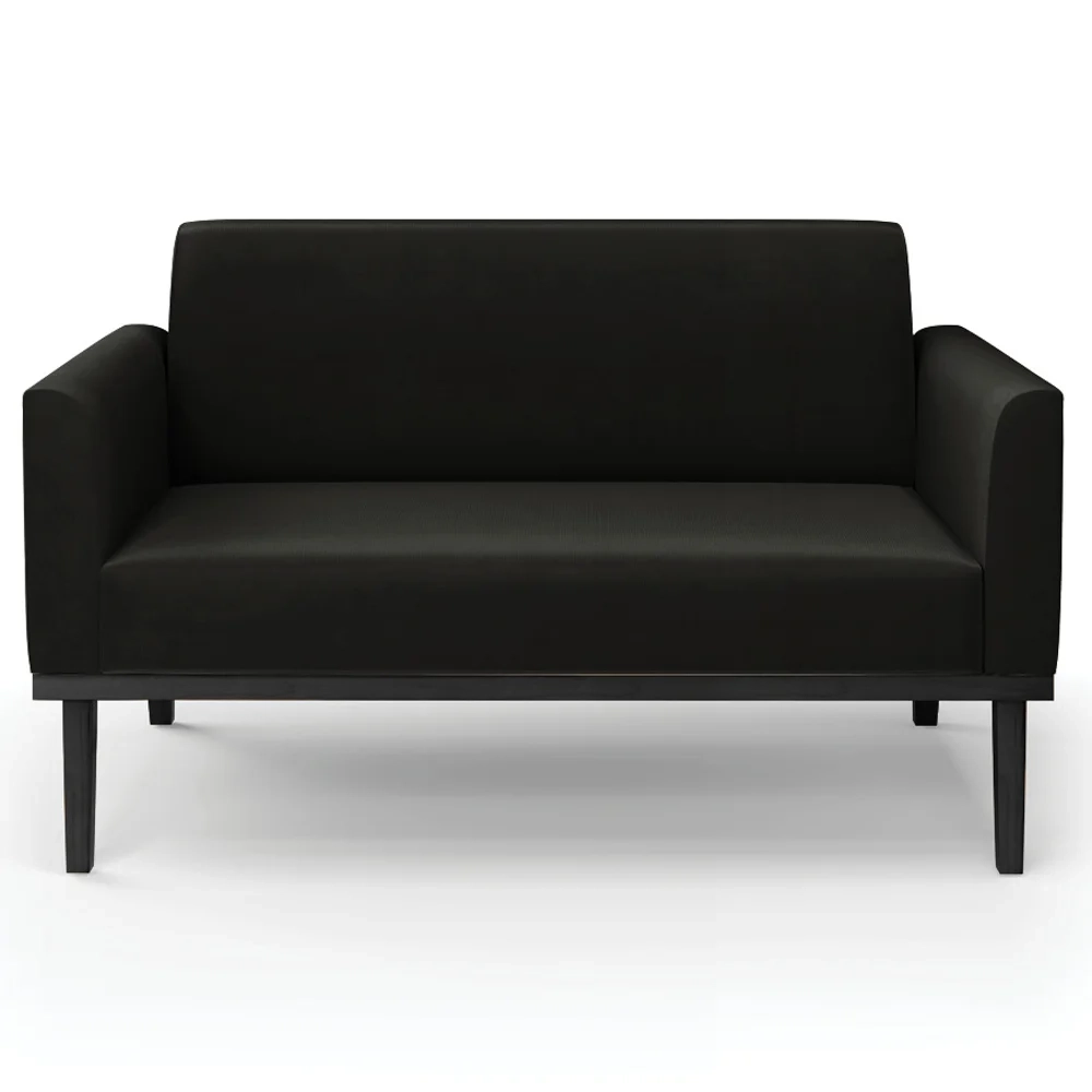 Sofá Namoradeira e 2 Poltronas Base Madeira Preto Maressa Suede Preto - Ibiza