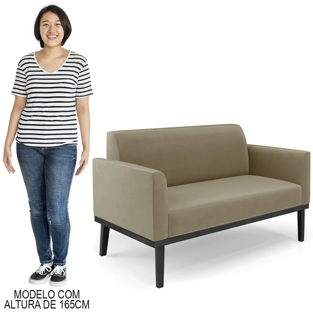 Sofá Namoradeira e 2 Poltronas Base Madeira Preto Maressa Suede Marrom RT - Ibiza