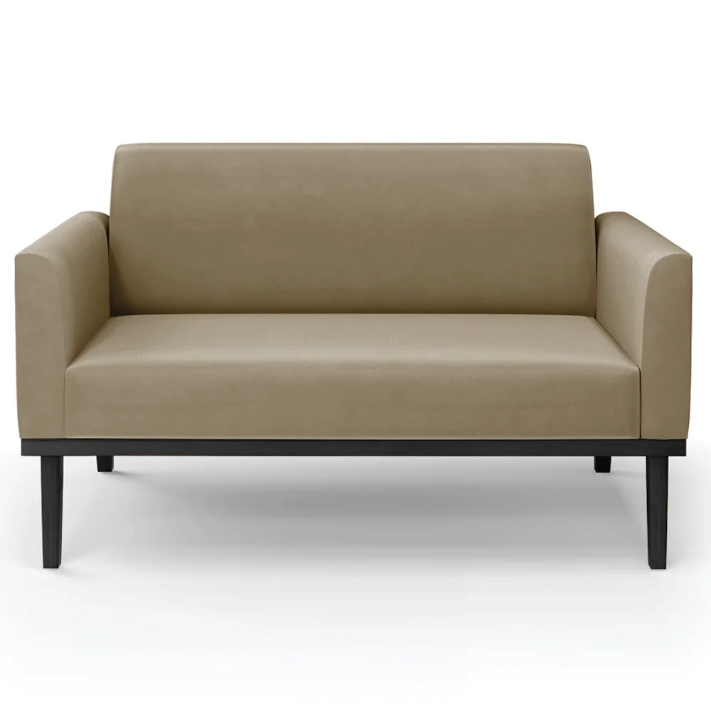 Sofá Namoradeira e 2 Poltronas Base Madeira Preto Maressa Suede Marrom RT - Ibiza