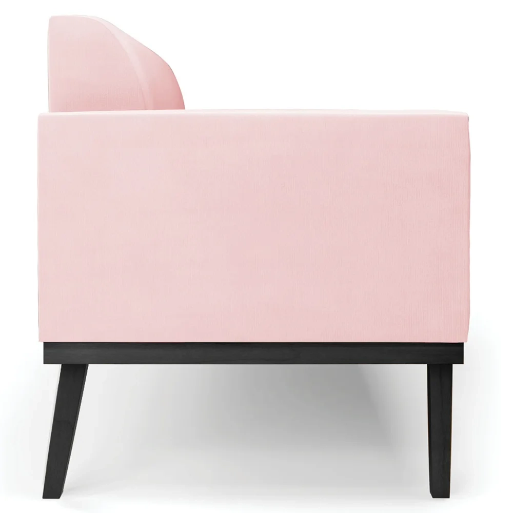 Sofá Namoradeira e 2 Poltronas Base Madeira Preto Maressa Suede Rosa Bebê - Ibiza