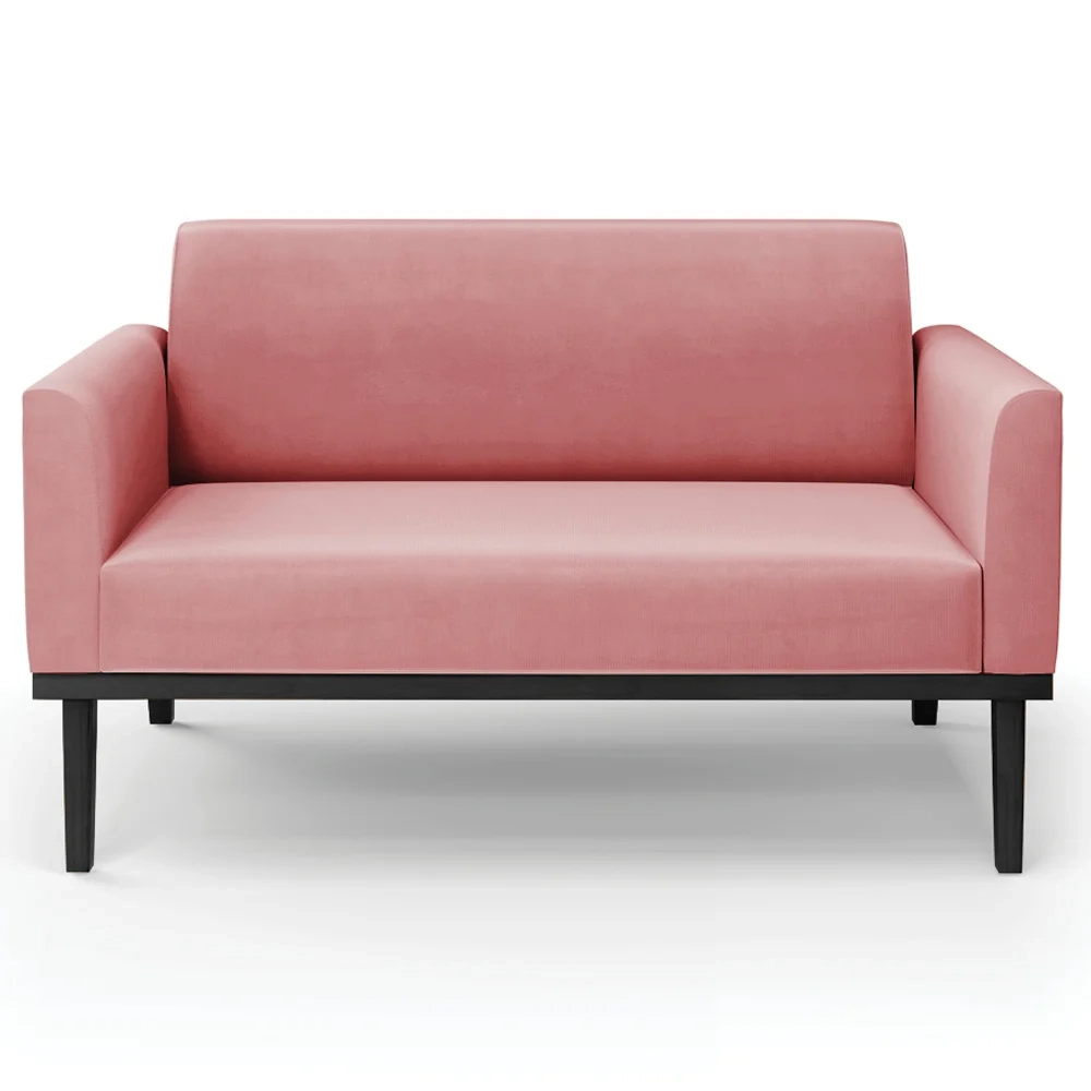 Sofá Namoradeira e 2 Poltronas Base Madeira Preto Maressa Suede Rosê - Ibiza