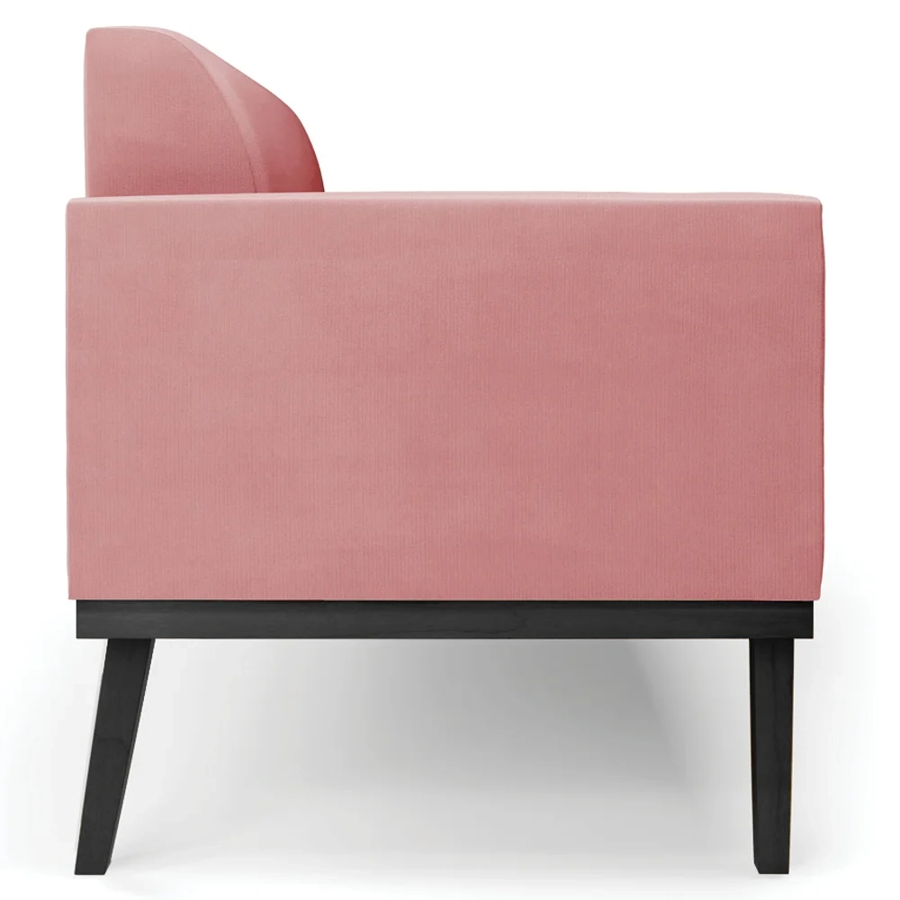 Sofá Namoradeira e 2 Poltronas Base Madeira Preto Maressa Suede Rosê - Ibiza