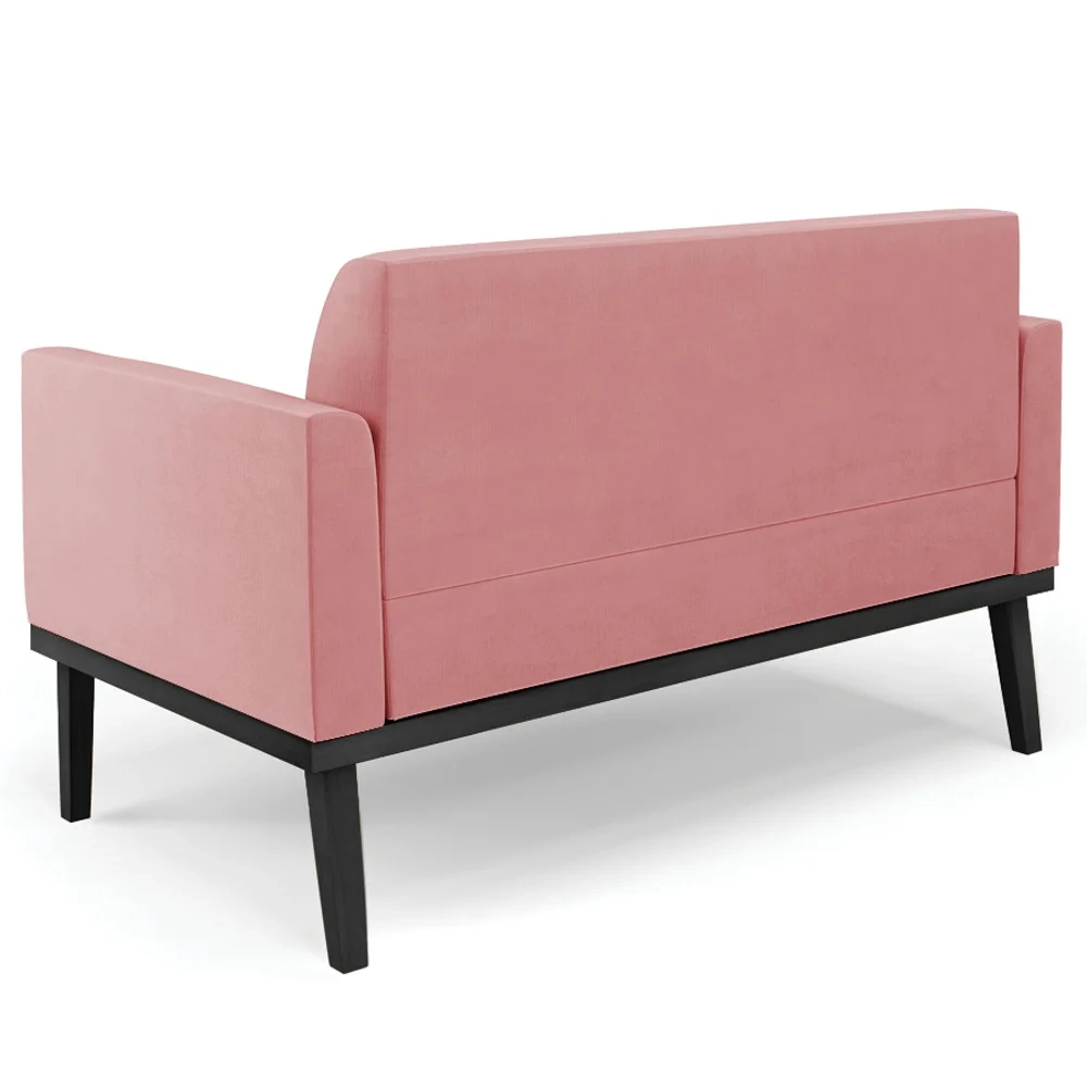 Sofá Namoradeira e 2 Poltronas Base Madeira Preto Maressa Suede Rosê - Ibiza