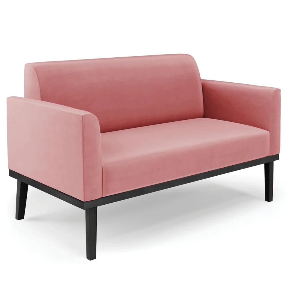 Sofá Namoradeira e 2 Poltronas Base Madeira Preto Maressa Suede Rosê - Ibiza