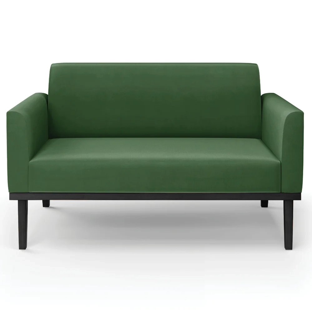 Sofá Namoradeira e 2 Poltronas Base Madeira Preto Maressa Suede Verde - Ibiza
