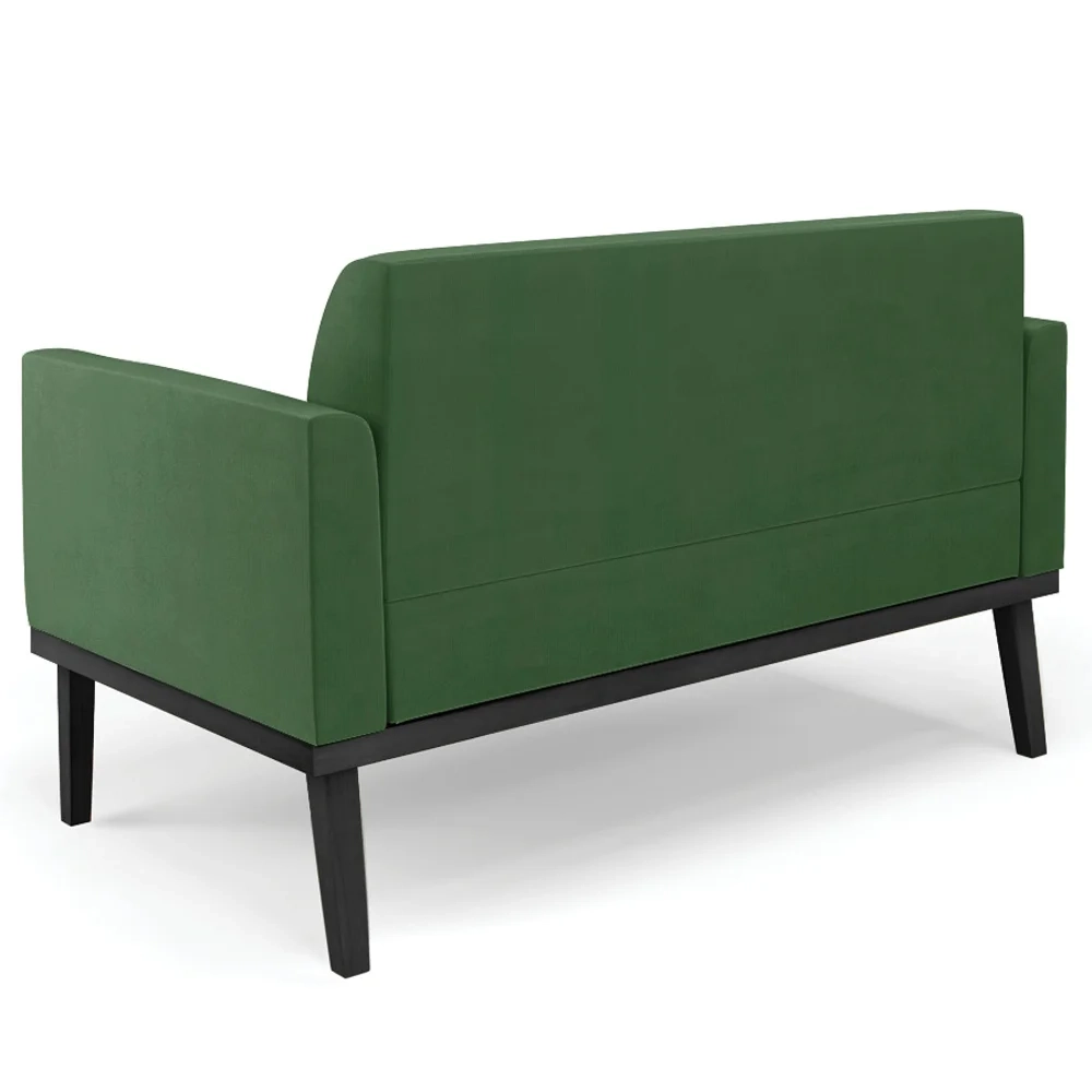 Sofá Namoradeira e 2 Poltronas Base Madeira Preto Maressa Suede Verde - Ibiza