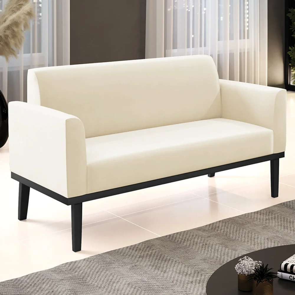 Sofá Namoradeira Base Madeira Preto Maressa Veludo Bege - Ibiza