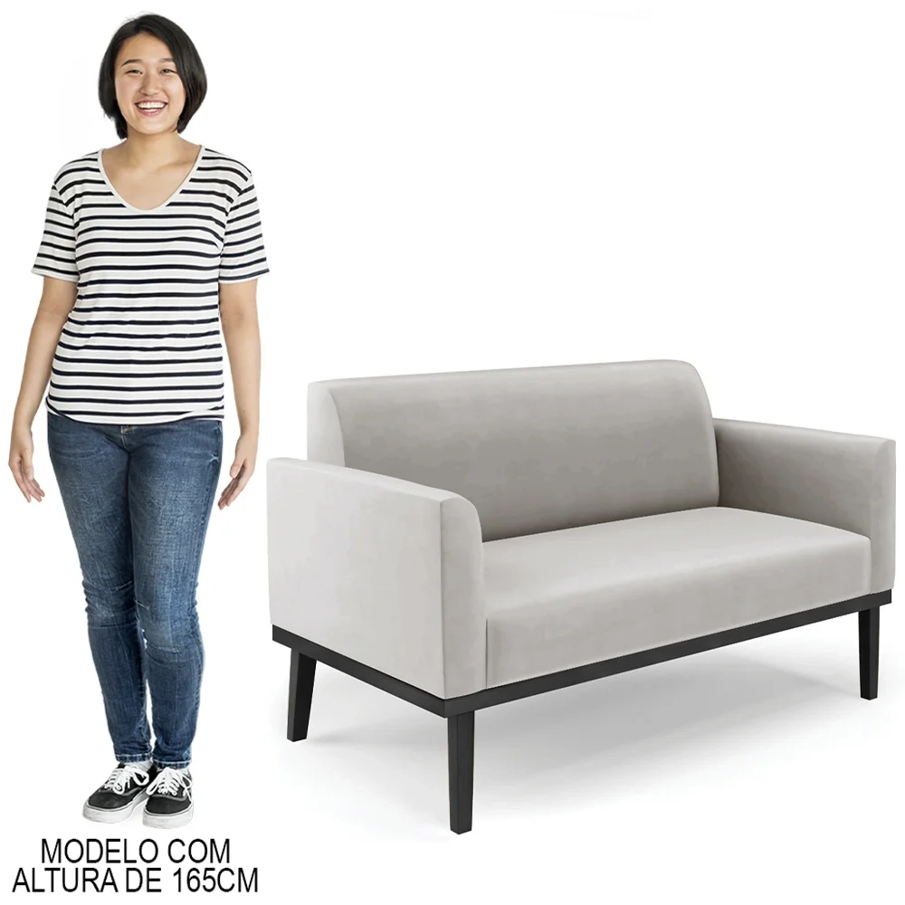 Sofá Namoradeira Base Madeira Preto Maressa Veludo Cinza - Ibiza