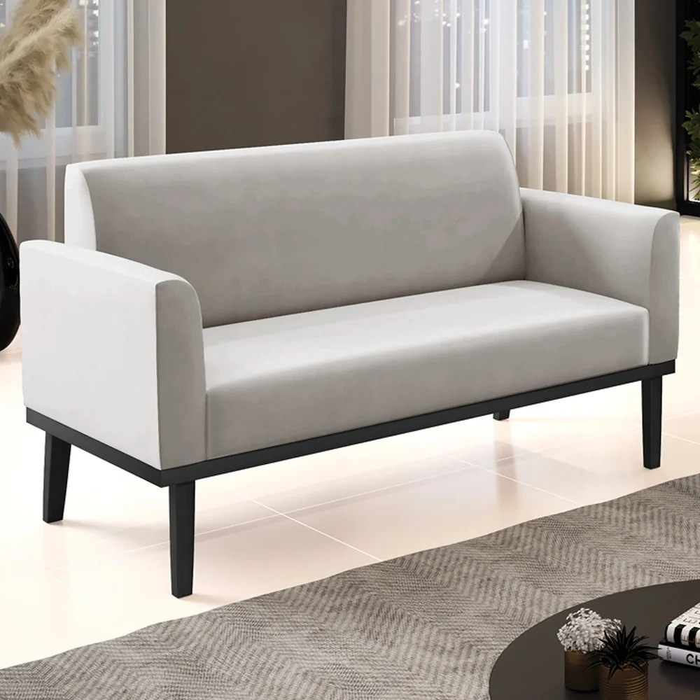 Sofá Namoradeira Base Madeira Preto Maressa Veludo Cinza - Ibiza