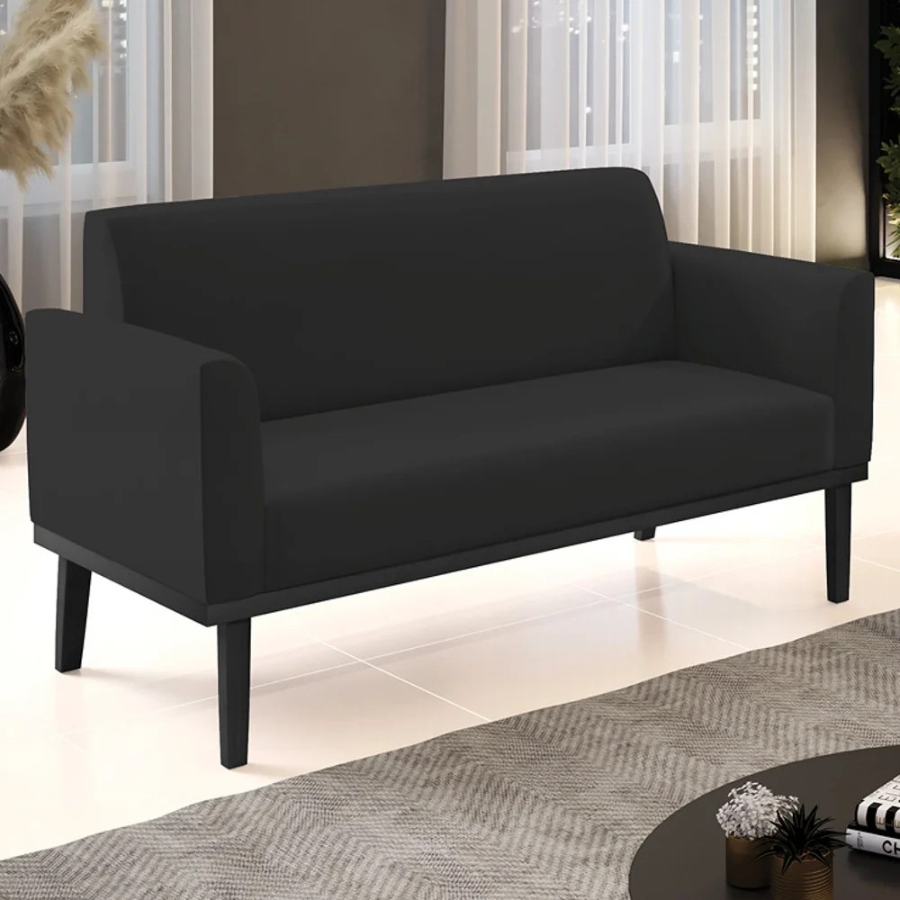 Sofá Namoradeira Base Madeira Preto Maressa Veludo Preto - Ibiza