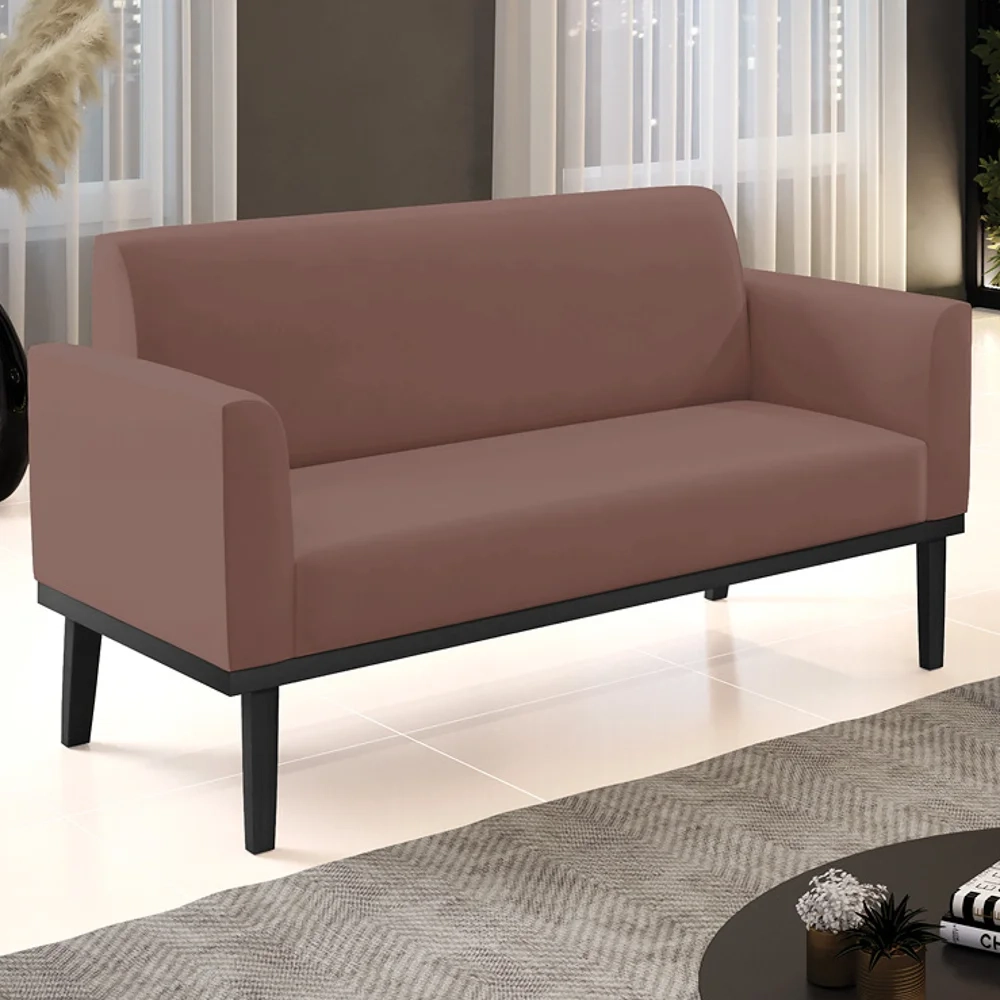 Sofá Namoradeira Base Madeira Preto Maressa Veludo Rose - Ibiza