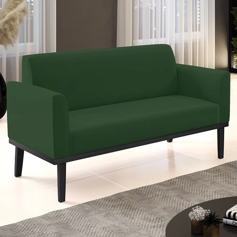 Sofá Namoradeira Base Madeira Preto Maressa Veludo Verde - Ibiza