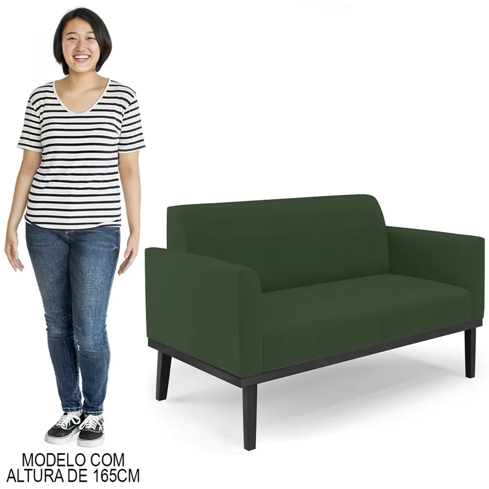 Sofá Namoradeira Base Madeira Preto Maressa Veludo Verde - Ibiza