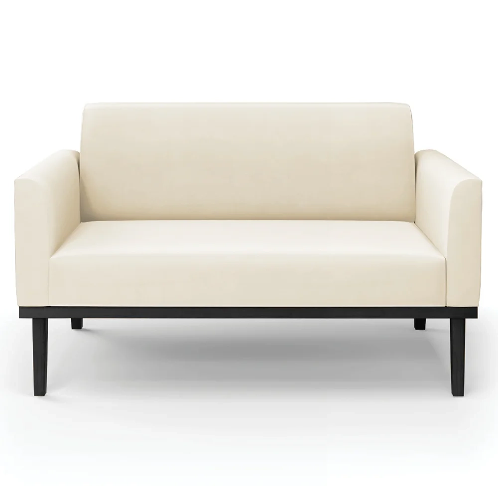 Sofá Namoradeira e 2 Poltronas Base Madeira Preto Maressa Veludo Bege - Ibiza