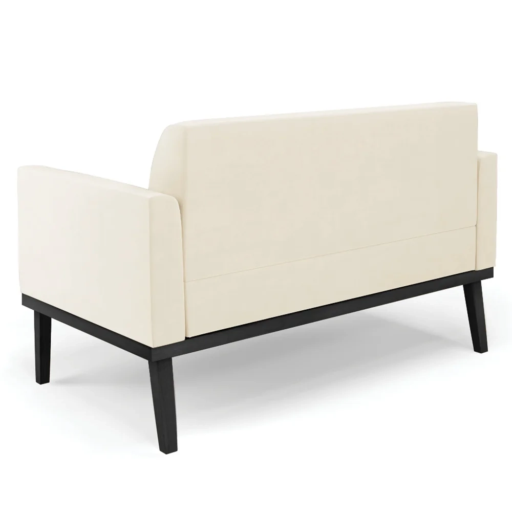 Sofá Namoradeira e 2 Poltronas Base Madeira Preto Maressa Veludo Bege - Ibiza