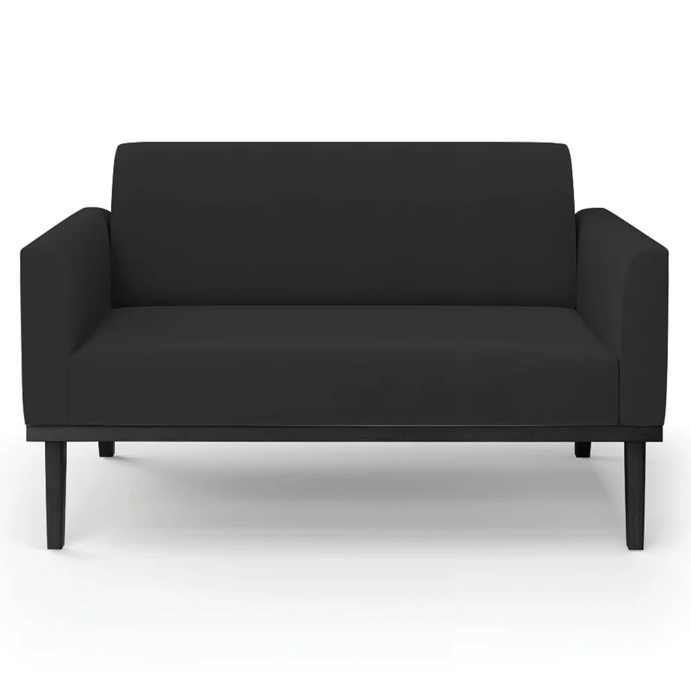 Sofá Namoradeira e 2 Poltronas Base Madeira Preto Maressa Veludo Preto - Ibiza